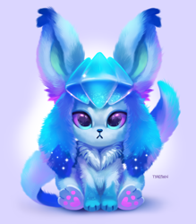 Size: 1050x1200 | Tagged: safe, artist:tsaoshin, eeveelution, fictional species, glaceon, mammal, feral, nintendo, pokémon, 2022, 2d, ambiguous gender, cute, front view, gradient background, looking at you, paw pads, paws, solo, solo ambiguous