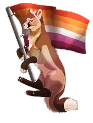 Size: 4320x5760 | Tagged: safe, artist:amaryllis022, canine, fox, mammal, feral, 2019, absurd resolution, brown body, brown fur, flag, fur, headscarf, holding, holding object, lesbian pride flag, looking at you, outline, pride, pride flag, simple background, smiling, solo, transparent background, white outline