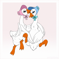 Size: 1200x1200 | Tagged: suggestive, artist:prettypinkpony, bird, goose, waterfowl, feral, disney, the aristocats, 2020, abigail gabble (the aristocats), amelia gabble (the aristocats), bonnet, duo, duo female, female, females only, looking at you, siblings, sister, sisters