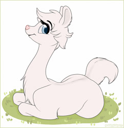 Size: 818x845 | Tagged: safe, artist:prettypinkpony, oc, oc only, oc:emeline (mariesperanzo-reisin), alpaca, mammal, feral, 2020, 2d, blue eyes, camelid, female, fur, looking at you, side view, solo, solo female, ungulate, white body, white fur