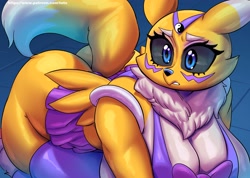 Size: 3500x2492 | Tagged: suggestive, artist:toto draw, fictional species, renamon, anthro, digimon, sailor moon, 2020, all fours, big breasts, black nose, black sclera, bottomwear, breasts, butt, clothes, colored sclera, detailed background, ears, eyelashes, female, fluff, fur, meme, neck fluff, sailor moon redraw, shirt, skirt, solo, solo female, tail, thighs, topwear, wide hips