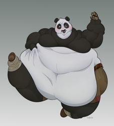 Size: 1164x1280 | Tagged: suggestive, artist:lakriz, master po ping (kung fu panda), bear, mammal, panda, anthro, dreamworks animation, kung fu panda, fat, hyper, male, morbidly obese, weight gain