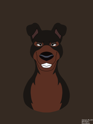 Size: 3024x4032 | Tagged: safe, artist:yoshiknight2, buster (lady and the tramp), canine, doberman, dog, mammal, feral, disney, lady and the tramp, 2d, brown background, bust, front view, looking at you, male, simple background, solo, solo male