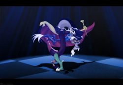 Size: 1079x752 | Tagged: dead source, safe, artist:lova-gardelius, discord (mlp), ratigan (the great mouse detective), draconequus, fictional species, semi-anthro, disney, friendship is magic, hasbro, my little pony, the great mouse detective, cape, cosplay, evil grin, grin, letterboxing, looking at you, male, solo, solo male