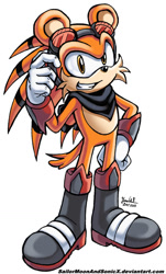 Size: 694x1151 | Tagged: safe, artist:sailormoonandsonicx, mammal, porcupine, archie sonic the hedgehog, sega, sonic the hedgehog (series), 2015, boots, clothes, fur, gloves, goggles, looking at you, male, orange body, orange fur, quills, scarf, shoes, smiling, spike the porcupine (sonic), teeth