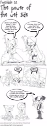 Size: 1215x3226 | Tagged: safe, artist:forestdalecomic, canine, dalmatian, dog, fox, hare, lagomorph, mammal, anthro, star wars, bedroom eyes, comic strip, group, jedi, male, roleplaying, stick, super soaker, trio, water, water gun