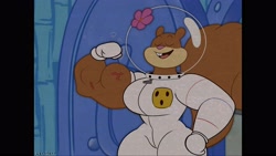 Size: 4096x2313 | Tagged: safe, artist:lerntern, sandy cheeks (spongebob), mammal, rodent, squirrel, anthro, nickelodeon, spongebob squarepants (series), 2022, female, hyper, hyper hips, hyper muscles, letterboxing, muscles, muscular female, solo, solo female, vein