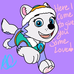 Size: 1600x1600 | Tagged: safe, artist:auspiescreations, everest (paw patrol), canine, dog, husky, mammal, feral, nickelodeon, paw patrol, clothes, ears, female, hat, headwear, jacket, paw pads, paws, solo, solo female, tail, topwear