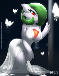 Size: 961x1230 | Tagged: safe, artist:rilexlenov, fictional species, gardevoir, humanoid, nintendo, pokémon, 2022, big breasts, breasts, clothes, female, green hair, hair, solo, solo female, thighs