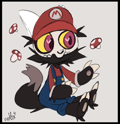 Size: 970x1000 | Tagged: safe, artist:mr.lucifer, king (the owl house), mario (mario), fictional species, mammal, semi-anthro, disney, mario (series), nintendo, the owl house, 2d, bone, broken horn, clothes, cosplay, costume, heart, heart eyes, horn, horns, male, mushroom, simple background, skull, solo, solo male, super mushroom, titan, white background, wingding eyes, young