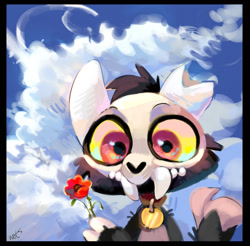 Size: 1280x1259 | Tagged: safe, artist:mr.lucifer, king (the owl house), fictional species, mammal, semi-anthro, disney, the owl house, 2022, 2d, bone, broken horn, cloud, collar, day, flower, horn, horns, male, plant, skull, sky, solo, solo male, titan, young