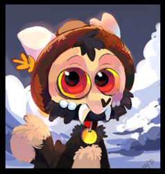 Size: 1216x1280 | Tagged: safe, artist:mr.lucifer, king (the owl house), fictional species, mammal, semi-anthro, disney, the owl house, 2022, 2d, bone, broken horn, collar, front view, horn, horns, looking at you, male, nest, skull, solo, solo male, three-quarter view, titan, young
