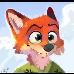 Size: 1280x1280 | Tagged: safe, artist:mr.lucifer, nick wilde (zootopia), canine, fox, mammal, red fox, anthro, disney, zootopia, 2022, 2d, front view, letterboxing, male, solo, solo male, three-quarter view