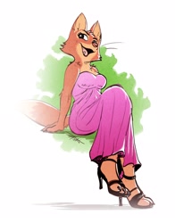Size: 1296x1650 | Tagged: safe, artist:scottyartz, edit, diane foxington (the bad guys), canine, fox, mammal, anthro, dreamworks animation, the bad guys, big breasts, breasts, claws, color edit, feet, female, high heel sandals, looking at you, looking down, looking down at you, open mouth, open smile, sitting, smiling, smiling at you, solo, solo female, toe claws, toes, vixen