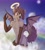 Size: 2800x3080 | Tagged: safe, artist:punkpega, oc, oc only, oc:nyn indigo, bat pony, equine, fictional species, hybrid, mammal, pony, anthro, friendship is magic, hasbro, my little pony, bat wings, cloud, flying, halo, in memoriam, male, memorial, moon, rest in peace, solo, solo male, timber wolf, webbed wings, wings