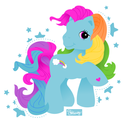 Size: 2483x2415 | Tagged: safe, artist:penguinfreaksh3, earth pony, equine, fictional species, mammal, pony, feral, hasbro, my little pony, my little pony g3, 2d, female, mare, rainbow dash (mlp g3), simple background, solo, solo female, starry eyes, ungulate, white background, wingding eyes