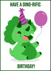 Size: 758x1058 | Tagged: safe, artist:penguinfreaksh3, ceratops, dinosaur, triceratops, feral, 2d, ambiguous gender, balloon, open mouth, open smile, party hat, smiling, solo, solo ambiguous