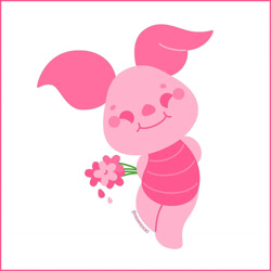 Size: 1280x1280 | Tagged: safe, artist:penguinfreaksh3, piglet (winnie-the-pooh), mammal, pig, suid, semi-anthro, disney, winnie-the-pooh, 2d, border, flower, male, plant, solo, solo male