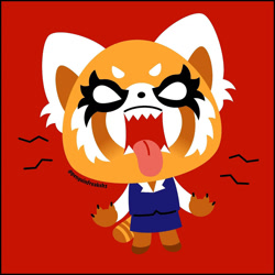 Size: 1280x1280 | Tagged: safe, artist:penguinfreaksh3, retsuko (aggretsuko), mammal, red panda, anthro, aggretsuko, sanrio, 2d, angry, female, open mouth, red background, simple background, solo, solo female