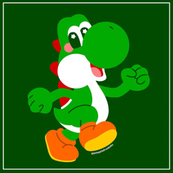 Size: 1280x1280 | Tagged: safe, artist:penguinfreaksh3, yoshi (mario), fictional species, yoshi (species), semi-anthro, mario (series), nintendo, 2d, looking at you, male, open mouth, solo, solo male, starry eyes, wingding eyes