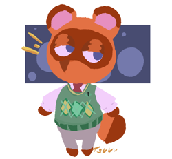 Size: 590x544 | Tagged: safe, artist:squishyjelo94, tom nook (animal crossing), canine, mammal, raccoon dog, anthro, animal crossing, nintendo, 2022, lineless, looking at you, male, solo, solo male