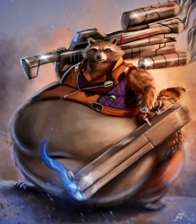 Size: 1792x2048 | Tagged: suggestive, artist:ratcoonballoon, rocket raccoon (marvel), mammal, procyonid, raccoon, anthro, guardians of the galaxy, marvel, fat, hyper, male, morbidly obese, weight gain