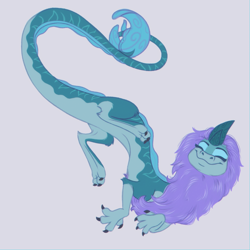 Size: 1000x1000 | Tagged: safe, artist:cachicabra, sisu (raya and the last dragon), dragon, eastern dragon, fictional species, furred dragon, feral, disney, raya and the last dragon, 2d, dragoness, eyes closed, female, gray background, simple background, smiling