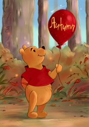 Size: 2049x2927 | Tagged: safe, artist:mellodee, winnie-the-pooh (winnie-the-pooh), bear, mammal, semi-anthro, disney, winnie-the-pooh, 2d, balloon, male, smiling, solo, solo male