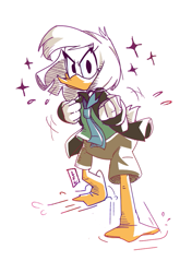 Size: 613x871 | Tagged: safe, artist:りえ, della duck (disney), bird, duck, waterfowl, anthro, disney, ducktales, ducktales (2017), 2019, 2d, female, looking at you, pixiv, simple background, solo, solo female, white background