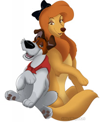 Size: 1043x1280 | Tagged: safe, artist:heymayaart, dixie (the fox and the hound), dodger (oliver & company), canine, dog, jack russell terrier, mammal, saluki, terrier, feral, disney, oliver & company, the fox and the hound, 2022, 2d, crossover, duo, female, male, paw pads, paws, simple background, white background