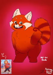 Size: 1448x2048 | Tagged: safe, artist:lreventa, mei lee (turning red), mammal, red panda, semi-anthro, disney, pixar, turning red, 2022, 2d, female, front view, looking at you, open mouth, open smile, smiling, smiling at you, solo, solo female, three-quarter view