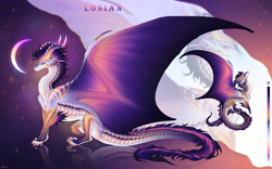 Size: 3000x1875 | Tagged: safe, artist:wia, oc, oc only, dragon, fictional species, feral, crescent moon, moon, solo, spread wings, wings