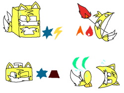 Size: 640x480 | Tagged: safe, artist:tf_foox, miles "tails" prower (sonic), canine, fox, mammal, kirby (series), nintendo, sega, sonic the hedgehog (series), boomerang, bow (weapon), ears, male, multiple tails, refrigerator, solo, solo male, tail, transformation, weapon