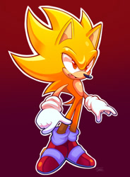 Size: 1400x1900 | Tagged: safe, artist:zombieepartyart, sonic the hedgehog (sonic), hedgehog, mammal, anthro, sega, sonic adventure 2, sonic the hedgehog (series), clothes, fur, gloves, male, males only, quills, red eyes, sneakers, solo, solo male, super sonic, tail, yellow body, yellow fur