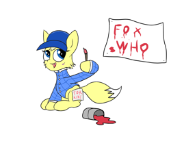 Size: 1600x1400 | Tagged: safe, artist:amateur-draw, oc, oc only, oc:foxy who, oc:foxy whooves, canine, equine, fox, hybrid, mammal, pony, feral, 2022, art trade, cap, clothes, fangs, fox pony, hat, headwear, male, painting, plaid, plaid shirt, sharp teeth, shirt, simple background, solo, solo male, species swap, tail, teeth, topwear, white background