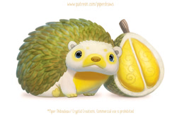 Size: 800x523 | Tagged: safe, artist:cryptid-creations, fictional species, food creature, hedgehog, hybrid, mammal, feral, 2d, ambiguous gender, durian, food, fruit, simple background, solo, solo ambiguous, white background
