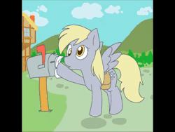 Size: 960x720 | Tagged: safe, artist:whoknows753, derpy hooves (mlp), equine, fictional species, mammal, pegasus, pony, friendship is magic, hasbro, my little pony, 2011, 2d, 2d animation, animated, female, frame by frame, mailbag, mailbox, mare, solo, solo female, sound, ungulate, webm