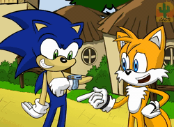 Size: 1484x1080 | Tagged: suggestive, artist:generalcacti, doctor eggman (sonic), miles "tails" prower (sonic), snively (sonic), sonic the hedgehog (sonic), canine, fox, mammal, red fox, archie sonic the hedgehog, sega, sonic the hedgehog (series), 2013, animated, group, male, males only, parody, partial nudity, rickroll, sound, topless, webm