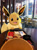 Size: 680x910 | Tagged: source needed, safe, artist:winick-lim, eevee, eeveelution, fictional species, mammal, feral, mcdonald's, nintendo, pokémon, ambiguous gender, digital art, ears, fluff, fur, irl, looking at you, neck fluff, offscreen character, open mouth, photo, pov, solo focus, tail, tongue