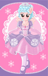 Size: 1600x2525 | Tagged: safe, artist:avchonline, cozy glow (mlp), equine, fictional species, mammal, pegasus, pony, semi-anthro, disney, disney princess, friendship is magic, hasbro, my little pony, bipedal, blushing, canterlot royal ballet academy, clothes, curtsey, dress, female, gloves, headwear, hoof shoes, jewelry, long gloves, looking at you, necklace, princess, princess shoes, princess sofia, regalia, shoes, smiling, smiling at you, sofia the first, solo, solo female, spread wings, stockings, tiara, timid, wings