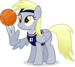 Size: 3309x2995 | Tagged: safe, artist:anime-equestria, derpy hooves (mlp), equine, fictional species, mammal, pegasus, pony, feral, friendship is magic, hasbro, my little pony, 2022, ball, basketball, clothes, eyelashes, feathered wings, feathers, female, headband, headwear, high res, mare, on model, simple background, smiling, solo, solo female, sports, transparent background, vector, wings