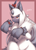 Size: 1790x2460 | Tagged: safe, artist:zinfyu, absol, fictional species, mammal, feral, nintendo, pokémon, 2017, bedroom eyes, black nose, blushing, claws, clothes, digital art, ears, eyelashes, fake ears, female, fluff, fur, gloves, hair, neck fluff, open mouth, pose, simple background, solo, solo female, tail, tongue