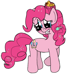Size: 1193x1293 | Tagged: artist needed, safe, pinkie pie (mlp), earth pony, equine, fictional species, mammal, pony, feral, friendship is magic, hasbro, my little pony, 2021, balloon, blushing, candy, confetti, fanart, female, food, hair, lollipop, mane, pink body, pink hair, pink mane, pink tail, rubber duck, simple background, solo, solo female, tail, toy, transparent background