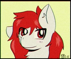 Size: 1032x855 | Tagged: safe, artist:scarletdoodle, oc, oc only, equine, mammal, pony, feral, friendship is magic, hasbro, my little pony, 2022, ambiguous gender, gift art, hair, mane, red eyes, red hair, red mane, smiling, solo, solo ambiguous