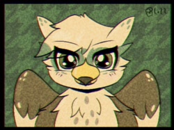 Size: 1150x861 | Tagged: safe, artist:scarletdoodle, oc, oc only, bird, equine, feline, fictional species, gryphon, mammal, feral, friendship is magic, hasbro, my little pony, 2022, ambiguous gender, feathered wings, feathers, gift art, smiling, solo, solo ambiguous, wings