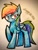 Size: 3024x4032 | Tagged: safe, artist:xxv4mp_g4z3rxx, rainbow dash (mlp), equine, fictional species, mammal, pegasus, pony, feral, friendship is magic, hasbro, my little pony, 2022, blue coat, colored pencil drawing, fangs, feathered wings, feathers, female, folded wings, high res, hooves, mare, multicolored mane, multicolored tail, raised hoof, sharp teeth, signature, solo, tail, teeth, traditional art, wings