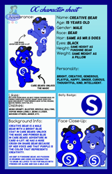 Size: 2100x3260 | Tagged: safe, artist:mrstheartist, oc, oc:creative bear, bear, fictional species, mammal, semi-anthro, care bears, care bears: unlock the magic, black outline, bright colors, cap, care bear, care bears: adventures in care-a-lot, hat, headwear, high res, male, reference sheet, solo, solo male, symbol