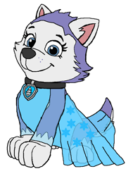 Size: 712x942 | Tagged: safe, artist:kingleonlionheart, elsa (frozen), everest (paw patrol), disney, frozen (disney), nickelodeon, paw patrol, adorable face, clothes, collar, crossover, cute, dress, looking at you, plant, simple background, tree, white background
