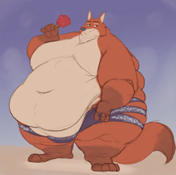 Size: 1280x1276 | Tagged: suggestive, artist:captainjusticevirtsuoso, nick wilde (zootopia), canine, fox, mammal, anthro, disney, zootopia, fat, hyper, male, morbidly obese, weight gain
