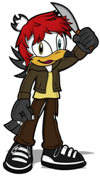 Size: 1080x1920 | Tagged: safe, artist:toyminator900, bird, seagull, anthro, awsten knight, sega, sonic the hedgehog (series), waterparks, anthrofied, beak, bottomwear, clothes, furrified, hair, hand hold, heterochromia, holding, jacket, jeans, knife, male, pants, red hair, ripped jeans, ripped pants, shirt, shoes, simple background, solo, solo male, sonicified, topwear, torn clothes, transparent background, undershirt